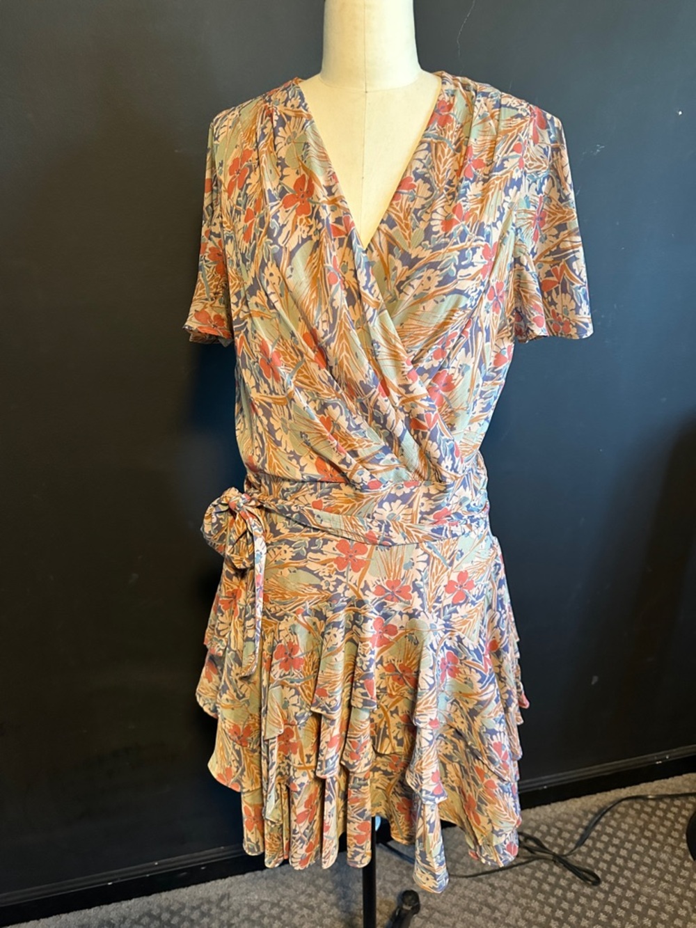 Ralph Lauren Floral Wrap Mini Dress in Beige, Blue and Coral